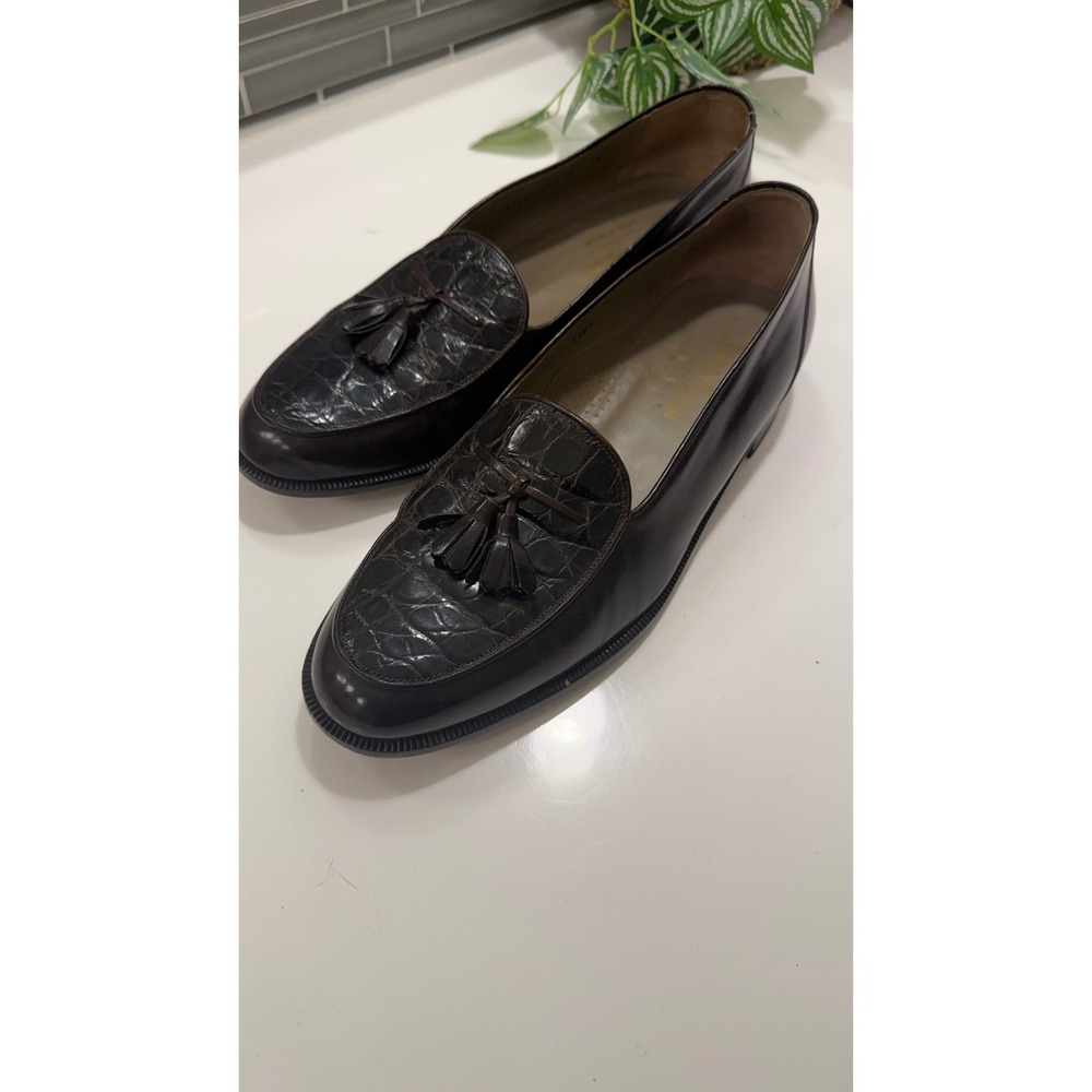 Neiman Marcus Mens Brown Leather Crocodile Tassel Loafers Made in Spain 9 M